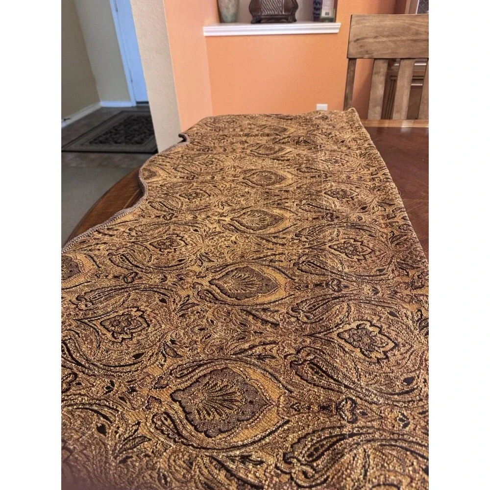 4 Vintage 80s 90s Valance Curtain Tapestry Brown Textured Scalloped 52” X 22”